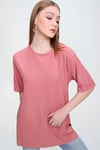 Kadın Yırtmaçlı Fitilli Oversize Uzun Tişört 240045 -