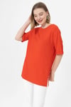 Kadın Yırtmaçlı Fitilli Oversize Uzun Tişört 240045 -