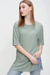 Kadın Yırtmaçlı Fitilli Oversize Uzun Tişört 240045 -
