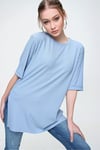 Kadın Yırtmaçlı Fitilli Oversize Uzun Tişört 240045 -