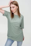 Kadın Yırtmaçlı Fitilli Oversize Uzun Tişört 240045 -