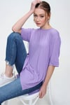 Kadın Yırtmaçlı Fitilli Oversize Uzun Tişört 240045 -