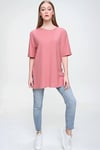 Kadın Yırtmaçlı Fitilli Oversize Uzun Tişört 240045 -