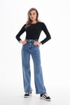 Kadın Yüksek Bel Geniş Paça Bol,salaş Palazzo Jeans 250410 -
