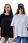 2'li Paket Kısa Kollu Oversize Tişört ( Siyah - Beyaz )-T-SHİRT-Tf The Fancy For You-1111-Kadın Oversize Kalıp Bisiklet Yaka %100 Pamuk Basic Tişört 