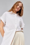 Fancy Kadın Çizgili Kol Katlamalı Kısa Kol Keten Gömlek-GÖMLEK-Tf The Fancy For You-9477-