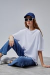 Fancy Kadın Oversize Kalıp Bisiklet Yaka %100 Pamuk Basic T-shirt Beyaz-T-SHİRT-Tf The Fancy For You-9449-Kadın Oversize Kalıp Bisiklet Yaka %100 Pamuk Basic Tişört 