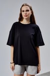 Fancy Kadın Oversize Kalıp Bisiklet Yaka %100 Pamuk Basic T-shirt Beyaz-T-SHİRT-Tf The Fancy For You-9449-Kadın Oversize Kalıp Bisiklet Yaka %100 Pamuk Basic Tişört 