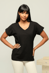 Fancy Kadın V Yaka Yarasa Kollu Basic Tişört-T-Shirt-Tf The Fancy For You-7088-