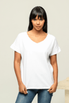 Fancy Kadın V Yaka Yarasa Kollu Basic Tişört-T-Shirt-Tf The Fancy For You-7088-