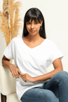 Fancy Kadın V Yaka Yarasa Kollu Basic Tişört-T-Shirt-Tf The Fancy For You-7088-
