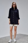 Kadın Apoletli Katlamalı Uzun Kol Oversize Gömlek -GÖMLEK-Tf The Fancy For You-7074-Kadın %100 Pamuklu Kol Katlamalı Apoletli Bol Kesim Oversize Basic Keten Gömlek 