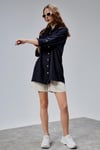 Kadın Apoletli Katlamalı Uzun Kol Oversize Gömlek -GÖMLEK-Tf The Fancy For You-7074-Kadın %100 Pamuklu Kol Katlamalı Apoletli Bol Kesim Oversize Basic Keten Gömlek 