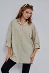Kadın Apoletli Katlamalı Uzun Kol Oversize Gömlek -Gömlek -Tf The Fancy For You-7074-Kadın %100 Pamuklu Kol Katlamalı Apoletli Bol Kesim Oversize Basic Keten Gömlek 