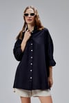Kadın Apoletli Katlamalı Uzun Kol Oversize Gömlek -GÖMLEK-Tf The Fancy For You-7074-Kadın %100 Pamuklu Kol Katlamalı Apoletli Bol Kesim Oversize Basic Keten Gömlek 