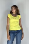 Kadın Bisiklet Yaka Barbie Baskılı Kolu Fırfırlı Bluz Sarı Tişört-T-shirt-Tf The Fancy For You-6918-3-Kadın Bisiklet Yaka Barbie Baskılı Kolu Fırfırlı Bluz Tişört