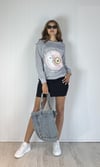 Kadın Bisiklet Yaka Baskı Detaylı Sweatshirt - Gri-Sweatshirt-Tf The Fancy For You-69503-Kadın Bisiklet Yaka Baskı Detaylı Sweatshirt