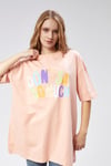 Kadın Bisiklet Yaka Baskılı Kısa Kollu Oversize Pudra Tişört -T-shirt-Tf The Fancy For You-7733-4-Kadın Bisiklet Yaka Baskılı Kısa Kollu Oversize Pudra Tişört 