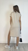 Kadın Bisiklet Yaka Baskılı Oversize Kısa Kol Elbise - Krem -Elbise-Tf The Fancy For You-1098-Kadın Oversize Baskılı Yırtmaç Detaylı Kısa Kollu Elbise