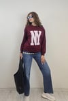 Kadın Bisiklet Yaka Baskılı Uzun Kollu Oversize Bordo Sweatshirt-Sweatshirt-Tf The Fancy For You-8386-2-Kadın Bisiklet Yaka Baskılı Uzun Kollu Oversize Bordo Sweatshirt