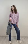 Kadın Bisiklet Yaka Çizgili Uzun Kol Oversize Sweatshirt -Sweatshirt-Tf The Fancy For You-9981-2-Kadın Çizgili Sweatshırt