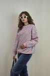 Kadın Bisiklet Yaka Çizgili Uzun Kol Oversize Sweatshirt -Sweatshirt-Tf The Fancy For You-9981-2-Kadın Çizgili Sweatshırt
