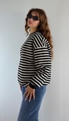 Kadın Bisiklet Yaka Çizgili Uzun Kol Oversize Sweatshirt -Sweatshirt-Tf The Fancy For You-9981-1-Kadın Çizgili Sweatshırt