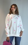 Kadın Bisiklet Yaka Kalp Desenli Oversize Uzun Kollu Sweatsirt -Sweatshirt-Tf The Fancy For You-8532-Kadın Özel Tasarım Kalp Desenli Sweat