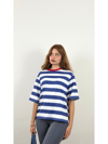 Kadın Bisiklet Yaka Kısa Kollu Beyaz Lacivert Çizgili T-Shirt -Yeni Gelenler -Tf The Fancy For You-1524-Kadın Bisiklet Yaka Kısa Kol Beyaz Lacivert Çizgili T-Shirt 