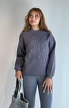 Kadın Bisiklet Yaka Nakış Baskı Detaylı Uzun Kollu Oversize Sweatshirt - Füme-Sweatshirt-Tf The Fancy For You-88453- Kadın Bisiklet Yaka Nakış Desenli Pamuklu Yumuşak Uzun Kol Sweatshirt