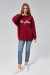 Kadın Bisiklet Yaka Nakış Baskılı Uzun Kollu Oversize Kırmızı Sweatshirt-Sweatshirt-Tf The Fancy For You-9892-2-Kadın Bisiklet Yaka Nakış Baskılı Uzun Kollu Oversize Kırmızı Sweatshirt