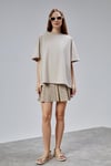Kadın Bisiklet Yaka Pamuklu Oversize Düz Basic Bej Tişört -T-shirt-Tf The Fancy For You-9449-4-Kadın Bisiklet Yaka Pamuklu Oversize Düz Basic Bej Tişört 