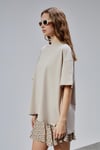 Kadın Bisiklet Yaka Pamuklu Oversize Düz Basic Bej Tişört -T-shirt-Tf The Fancy For You-9449-4-Kadın Bisiklet Yaka Pamuklu Oversize Düz Basic Bej Tişört 