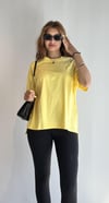 Kadın Bisiklet Yaka Pamuklu Oversize Düz Basic Sarı Tişört -T-shirt-Tf The Fancy For You-9449-5-Kadın Bisiklet Yaka Pamuklu Oversize Düz Basic Sarı Tişört 