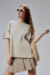 Kadın Bisiklet Yaka Pamuklu Oversize Düz Basic Bej Tişört -T-shirt-Tf The Fancy For You-9449-4-Kadın Bisiklet Yaka Pamuklu Oversize Düz Basic Bej Tişört 