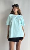 Kadın Bisiklet Yaka Sırt Nakış Detaylı Oversize Su Yeşili Tişört-T-shirt-Tf The Fancy For You-7104-1-Kadın Bisiklet Yaka Sırt Nakış Detaylı Oversize Su Yeşili Tişört