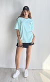 Kadın Bisiklet Yaka Sırt Nakış Detaylı Oversize Su Yeşili Tişört-T-shirt-Tf The Fancy For You-7104-1-Kadın Bisiklet Yaka Sırt Nakış Detaylı Oversize Su Yeşili Tişört
