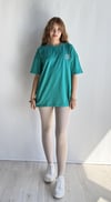 Kadın Bisiklet Yaka Sırt Nakış Detaylı Oversize Mint Tişört-T-shirt-Tf The Fancy For You-7104-2-Kadın Bisiklet Yaka Sırt Nakış Detaylı Oversize Mint Tişört