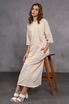 Kadın Bisiklet Yaka Truvakar Kol Çift Cepli Oversize Bej Uzun Elbise -Elbise-Tf The Fancy For You-8153-3-Kadın Bisiklet Yaka Truvakar Kol Çift Cepli Oversize Bej Uzun Elbise 