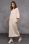 Kadın Bisiklet Yaka Truvakar Kol Çift Cepli Oversize Bej Uzun Elbise -Elbise-Tf The Fancy For You-8153-3-Kadın Bisiklet Yaka Truvakar Kol Çift Cepli Oversize Bej Uzun Elbise 