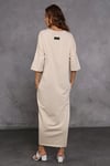 Kadın Bisiklet Yaka Truvakar Kol Çift Cepli Oversize Bej Uzun Elbise -Elbise-Tf The Fancy For You-8153-3-Kadın Bisiklet Yaka Truvakar Kol Çift Cepli Oversize Bej Uzun Elbise 