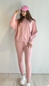 Kadın Bisiklet Yaka Uzun Kollu Bel Lastikli Oversize Pudra Eşofman Takımı -Alt Üst Takım -Tf The Fancy For You-8262takım-2-Kadın Bisiklet Yaka Uzun Kollu Bel Lastikli Oversize Pudra Eşofman Takımı 