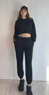 Kadın Bisiklet Yaka Uzun Kollu Crop Top Sweatshirt Siyah Eşofman Takımı-Alt Üst Takım -Tf The Fancy For You-9120-4-Kadın Bisiklet Yaka Uzun Kollu Crop Top Sweatshirt Siyah Eşofman Takımı