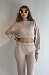 Kadın Bisiklet Yaka Uzun Kollu Crop Top Sweatshirt Bej Eşofman Takımı-Alt Üst Takım -Tf The Fancy For You-9120-1-Kadın Bisiklet Yaka Uzun Kollu Crop Top Sweatshirt Bej Eşofman Takımı