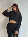 Kadın Bisiklet Yaka Uzun Kollu Crop Top Sweatshirt Siyah Eşofman Takımı-Alt Üst Takım -Tf The Fancy For You-9120-4-Kadın Bisiklet Yaka Uzun Kollu Crop Top Sweatshirt Siyah Eşofman Takımı