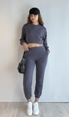 Kadın Bisiklet Yaka Uzun Kollu Crop Top Sweatshirt Lacivert Eşofman Takımı-Alt Üst Takım -Tf The Fancy For You-9120-3-Kadın Bisiklet Yaka Uzun Kollu Crop Top Sweatshirt Lacivert Eşofman Takımı