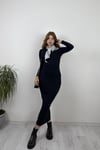 Kadın Bisiklet Yaka Uzun Kollu Maxi Boy Düz Lacivert Elbise-Elbise-Tf The Fancy For You-1430yenielbise-8-Kadın Bisiklet Yaka Uzun Kollu Maxi Boy Düz Lacivert Elbise