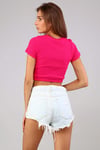 Kadın Bisiklet Yaka Vücuda Oturan Fitilli Esnek Fuşya Crop Top Tişört-T-shirt-Tf The Fancy For You-cropkskrse-2-Kadın Bisiklet Yaka Vücuda Oturan Fitilli Esnek Fuşya Crop Top Tişört