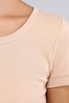 Kadın Bisiklet Yaka Vücuda Oturan Fitilli Esnek Bej Crop Top Tişört-T-shirt-Tf The Fancy For You-cropkskrse-4-Kadın Bisiklet Yaka Vücuda Oturan Fitilli Esnek Bej Crop Top Tişört