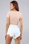 Kadın Bisiklet Yaka Vücuda Oturan Fitilli Esnek Bej Crop Top Tişört-T-shirt-Tf The Fancy For You-cropkskrse-4-Kadın Bisiklet Yaka Vücuda Oturan Fitilli Esnek Bej Crop Top Tişört
